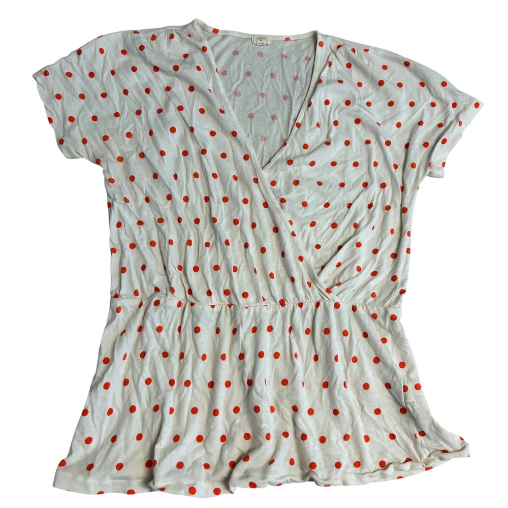 J.Crew Polka Dot Cottage Colorful Orange Surplice Wrap Top Cotton Short 332